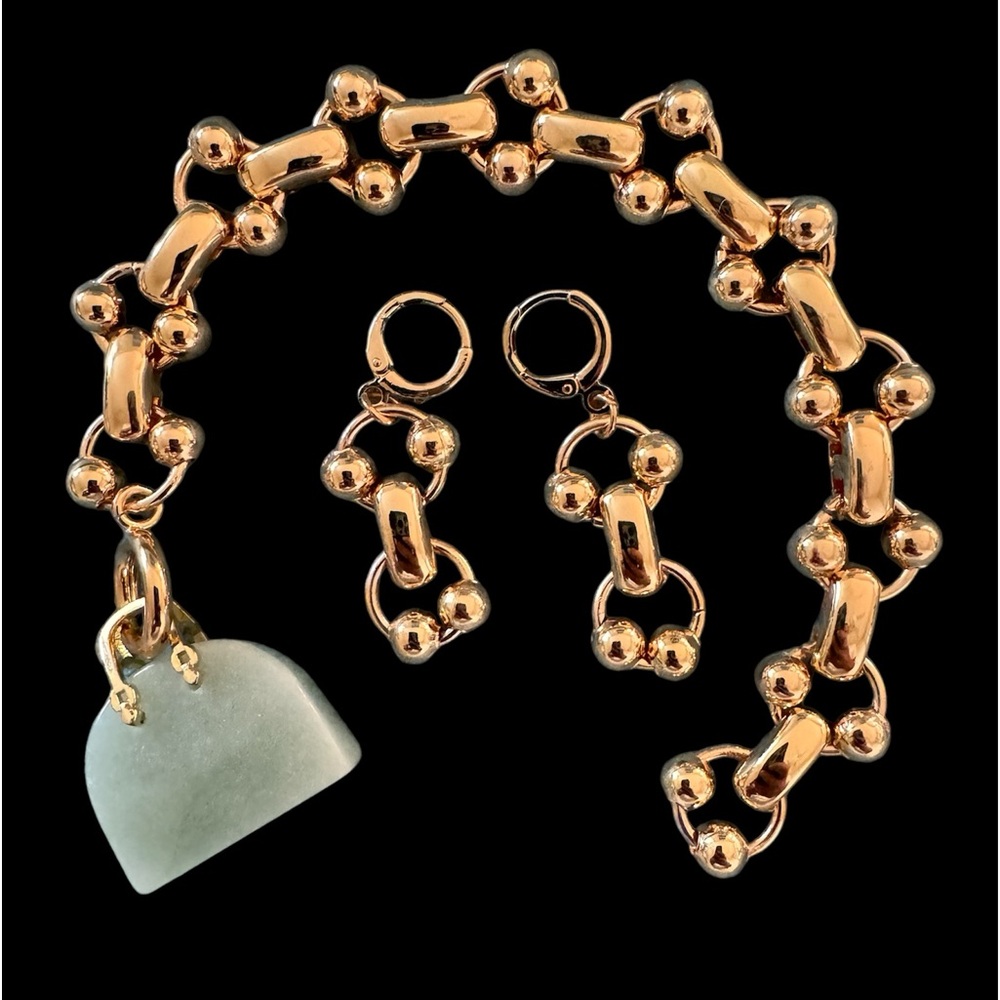 Green Adventurine Crystal stone carved handbag charm. Bracelet & earrings.
